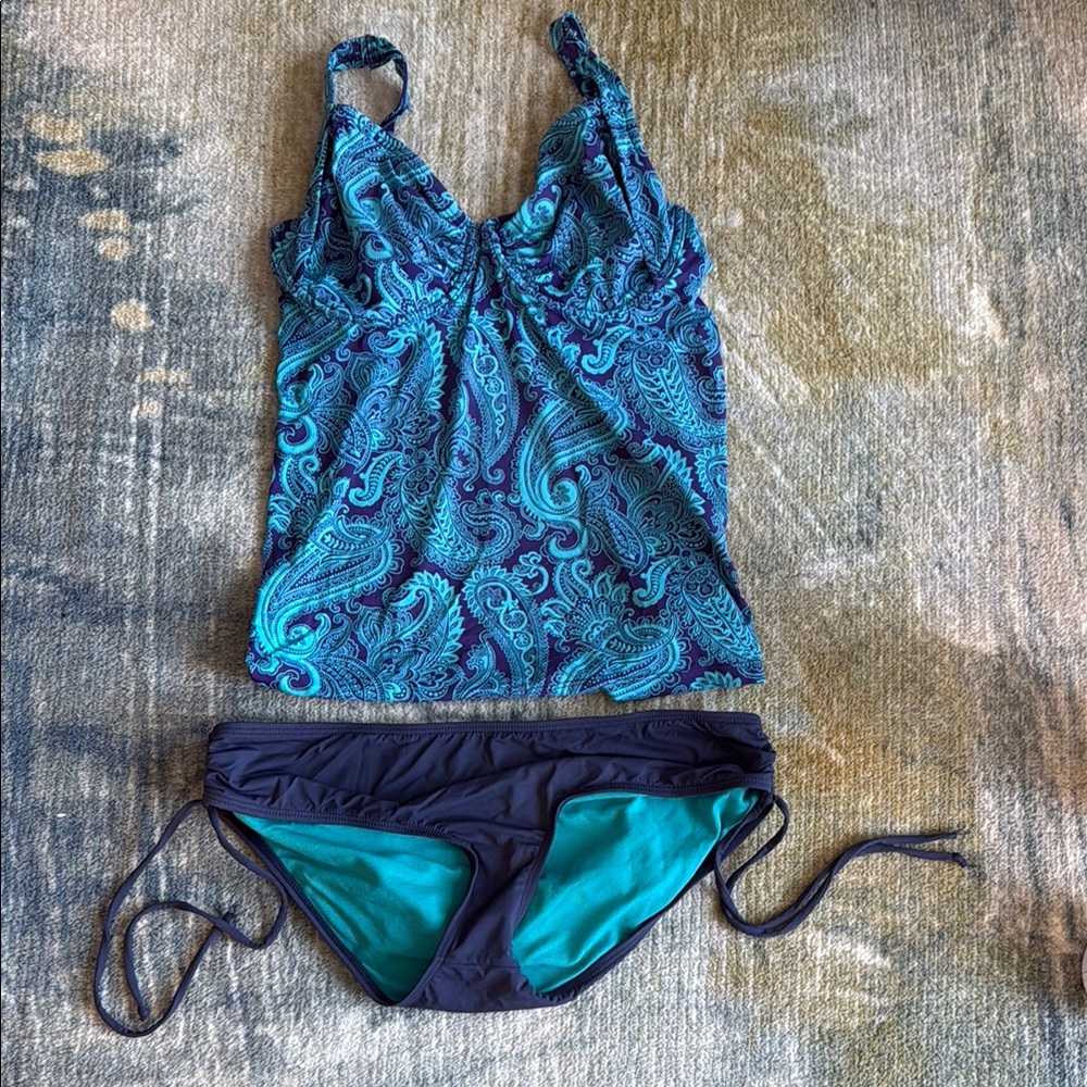 Title nine Blue and Black Bikini with Athletic Design